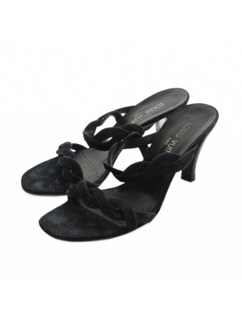 Louis Vuitton Sandals High Heels Monogram Leather Logo Black